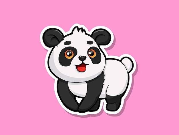 Cute cartoon Panda sticker mascot animal character Vector art illustration