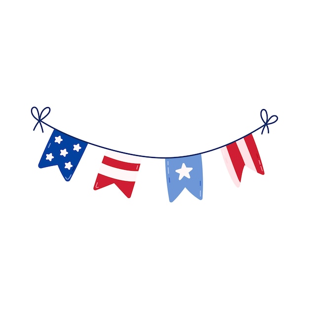 Cute cartoon paper garland with USA flag Paper flags as sign of Independence day 4th July