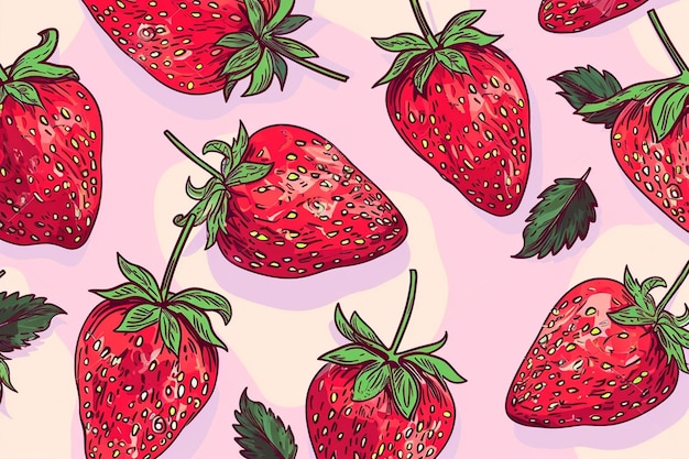 Cute Cartoon Pattern Strawberries Leaves