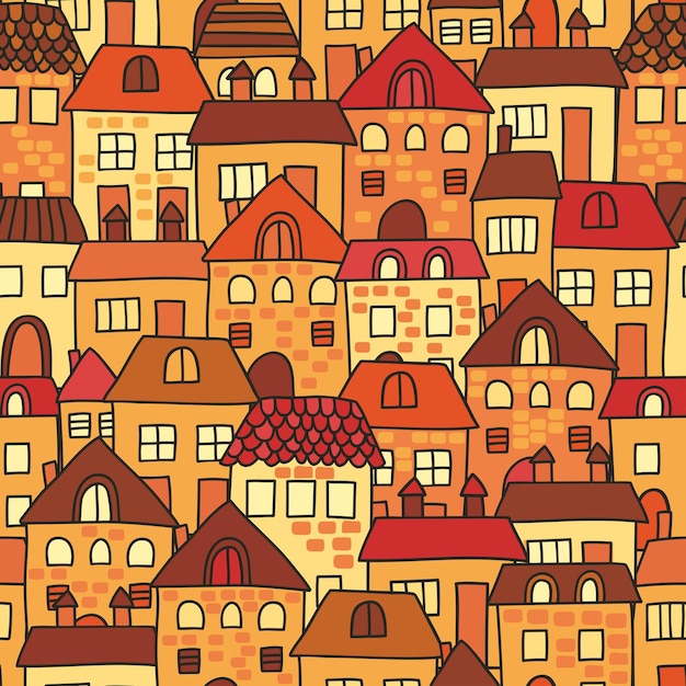 Cute cartoon pattern with houses Seamless vector background