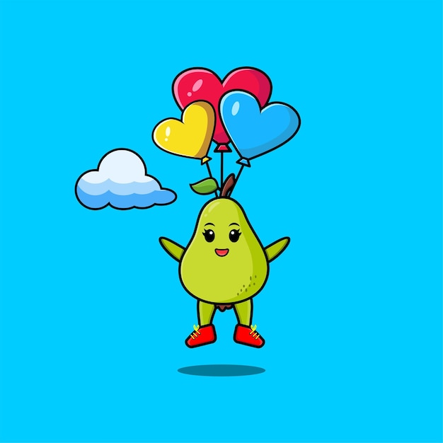 Cute cartoon Pear fruit mascot is skydiving with balloon and happy gesture cute modern style design