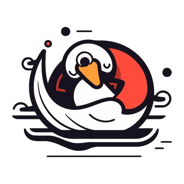 Cute cartoon penguin in the boat Vector illustration on white background