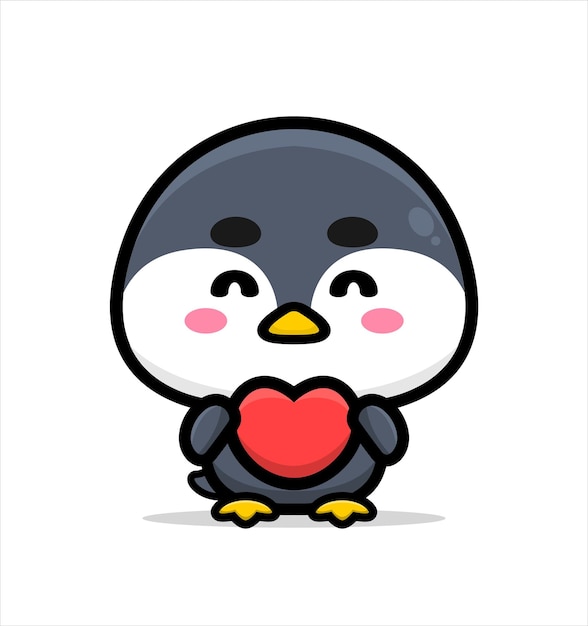 Cute cartoon penguin holding love