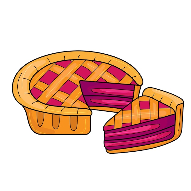 Cute cartoon pie Cherry or bleuberry pie drawing Cartoon image on white