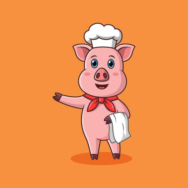 Cute cartoon pig chef character Vector illustration