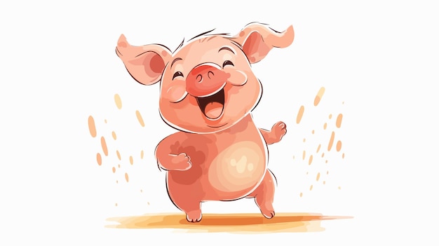 Cute Cartoon Pig Dancing in Warm Gradient Line Drawing