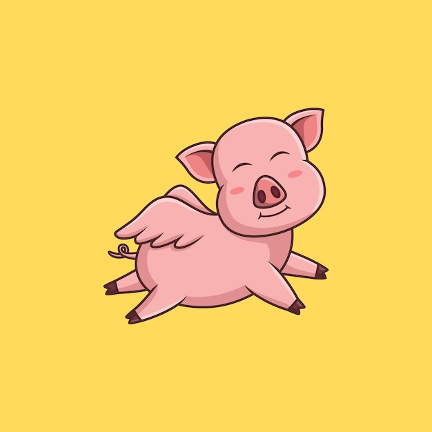 Cute cartoon pig flying Vector illustration