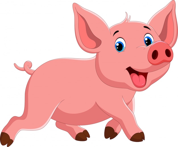 cute cartoon pig walk while smiling