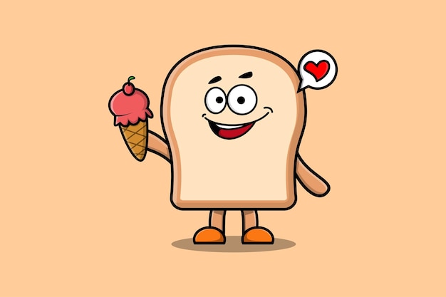 Cute Cartoon Plain bread character holding ice cream cone in modern cute style illustration