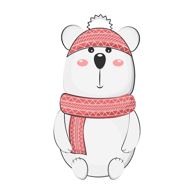 Cute cartoon polar bear for christmas. Vector.