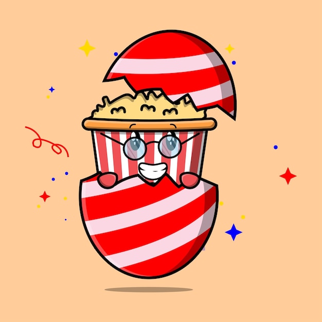 Cute cartoon Popcorn character coming out from easter Popcorn look so happy illustration