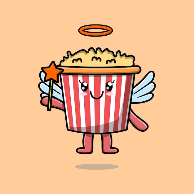 Cute Cartoon Popcorn character in the form of fairy in 3d cartoon style concept