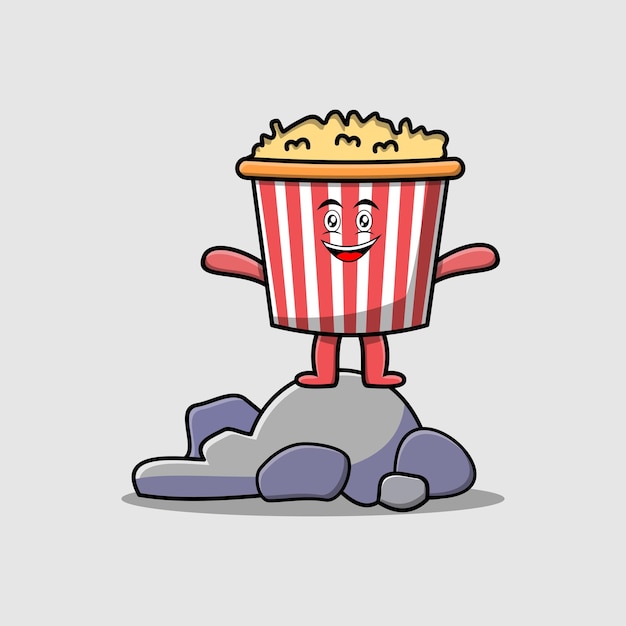 Cute cartoon Popcorn character standing in stone vector illustration cartoon style