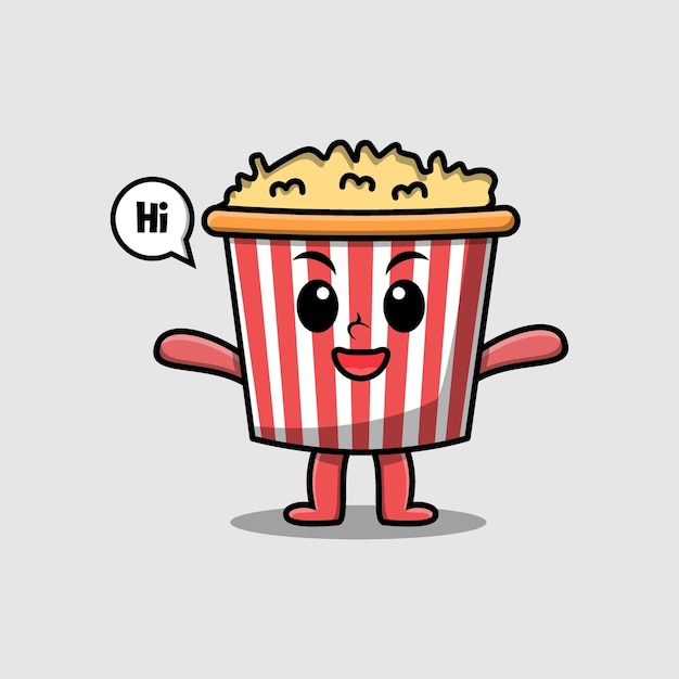 Cute cartoon popcorn character with happy expression in modern style design