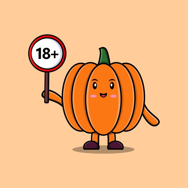 Cute cartoon Pumpkin holding 18 plus sign board