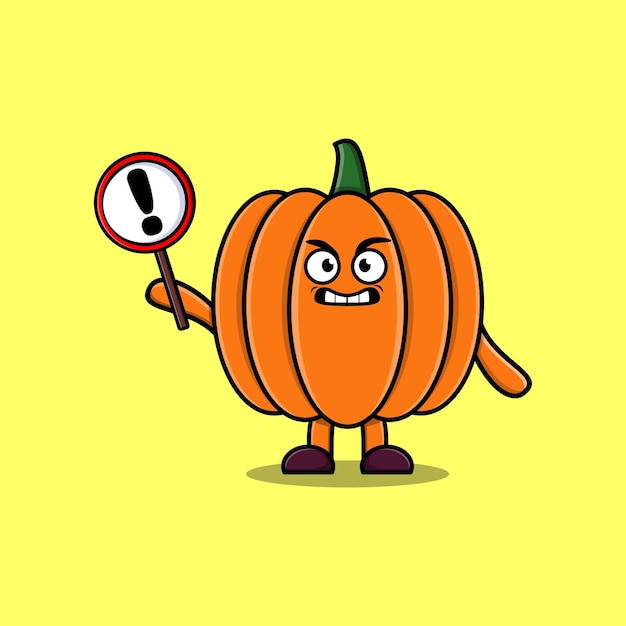 Cute cartoon Pumpkin with exclamation sign board