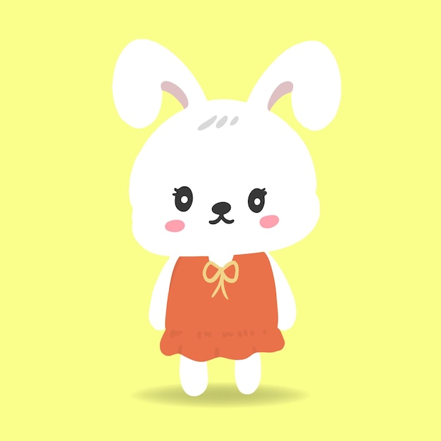 Cute cartoon rabbit character wearing cloth