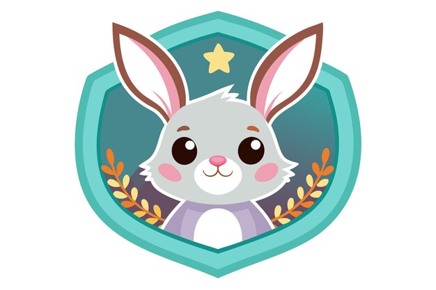 Vector cute cartoon rabbit inside a shield with a star