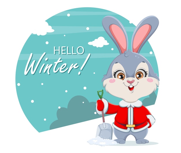 Cute cartoon rabbit Merry Xmas and Happy New year