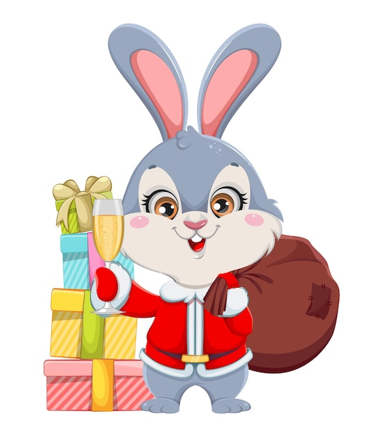 Cute cartoon rabbit Merry Xmas and Happy New year