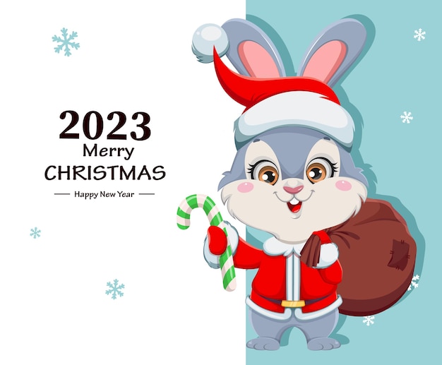 Cute cartoon rabbit Merry Xmas and Happy New year