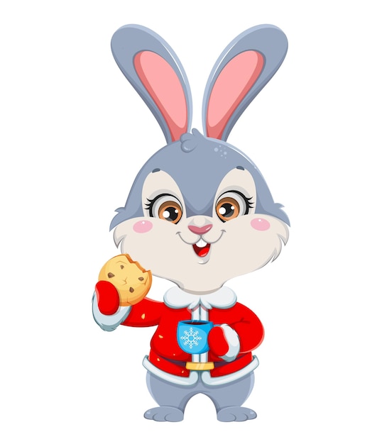 Cute cartoon rabbit Merry Xmas and Happy New year