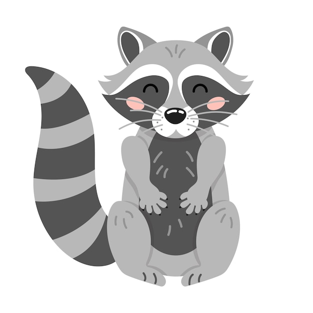 Vector cute cartoon raccoon in flat style forest animal kids design for print poster stickers nursery