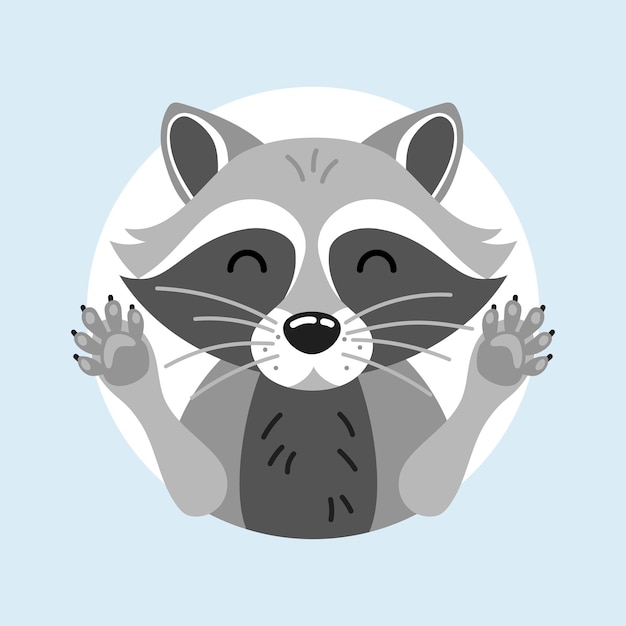 Cute cartoon raccoon head character in flat style Forest animal for logo print greeting card