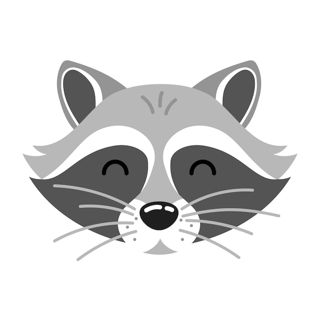 Cute cartoon raccoon head character in flat style Forest animal Vector illustration