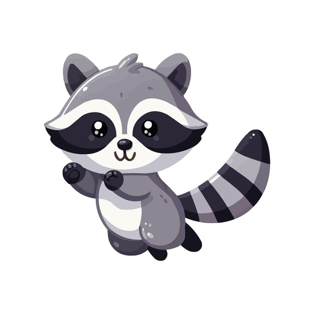 Vector cute cartoon raccoon jumping vector illustration