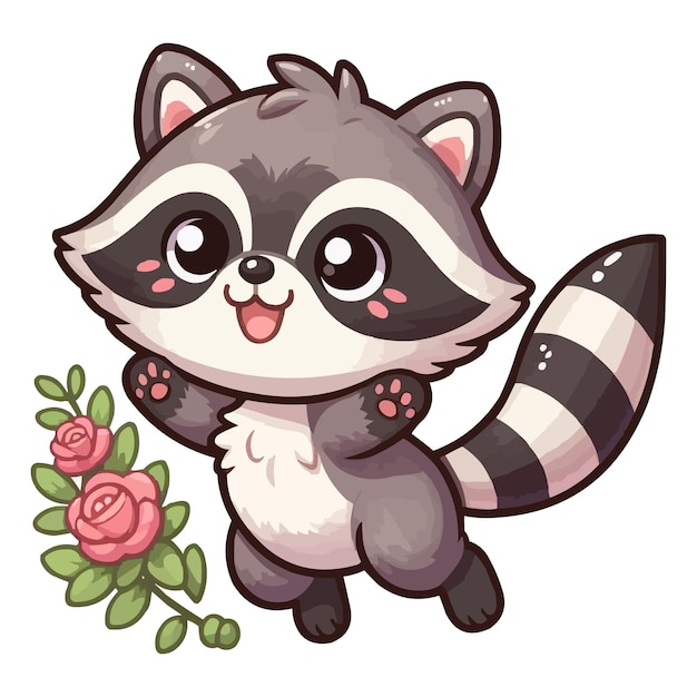 Cute cartoon raccoon jumping vector illustration