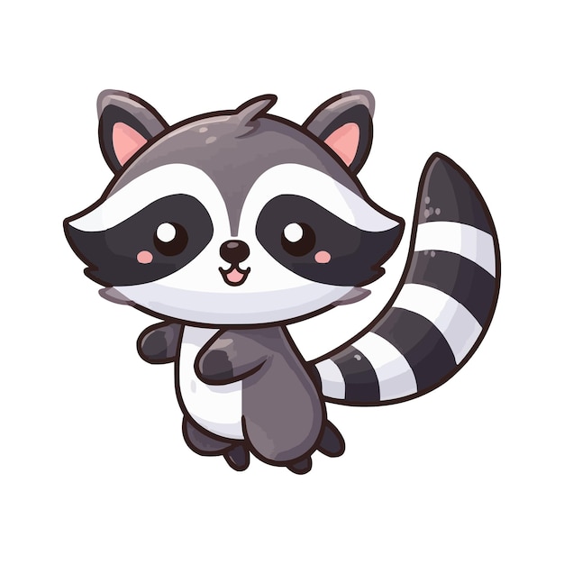 Vector cute cartoon raccoon jumping vector illustration