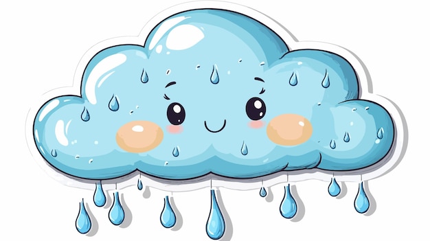 Vector cute cartoon rain cloud sticker vector illustration