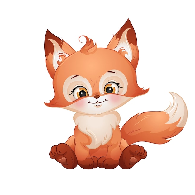 Cute cartoon red fox vector illustration Woodland animal isolated white background