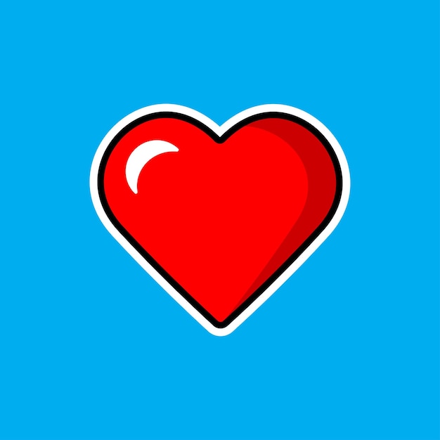 Cute cartoon red heart sticker blue background Vector illustration