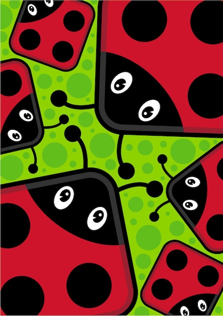 Cute Cartoon Red Ladybird Pattern on a Green Background