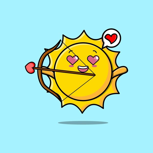 Vector cute cartoon romantic cupid sun with love arrow