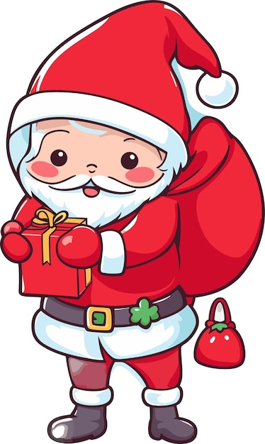 Vector cute cartoon santa claus coming in christmas day with gifts vector illustration