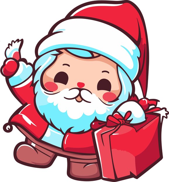 Vector cute cartoon santa claus coming in christmas day with gifts vector illustration