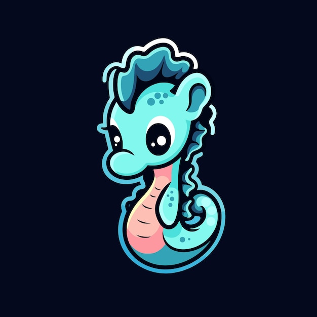 Cute cartoon seahorse in the sea