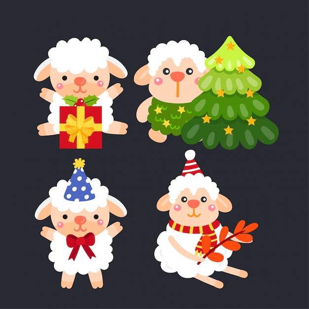 Cute Cartoon sheep Christmas Concept.