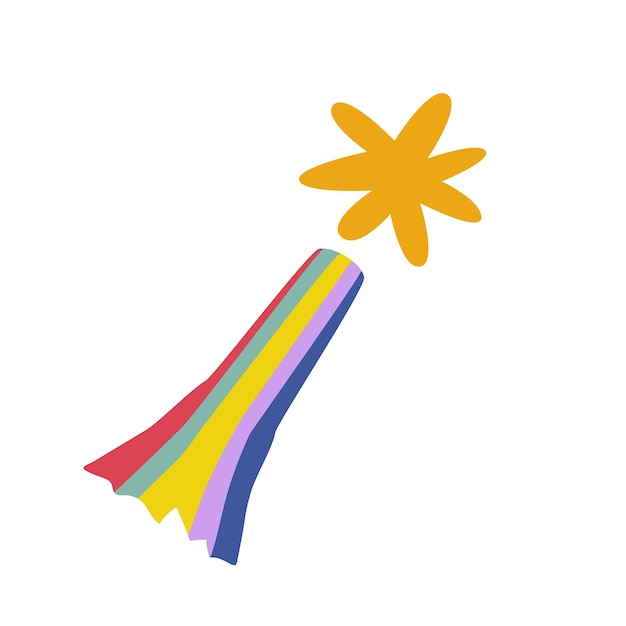 Cute cartoon shooting star with rainbow