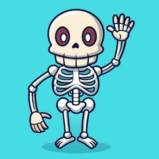 Cute Cartoon Skeleton Waving Vector Design