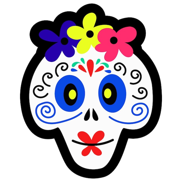 Cute cartoon skull with flowers for Halloween