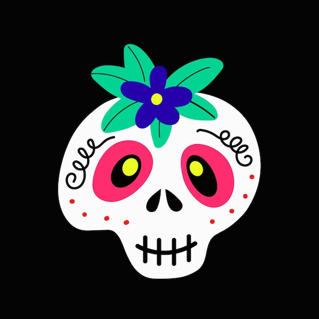 Cute cartoon skull with flowers for Halloween