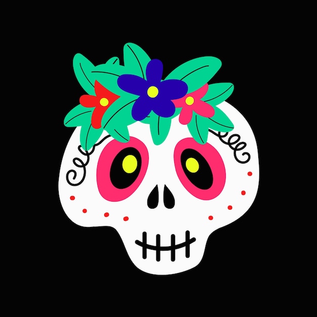 Cute cartoon skull with flowers for Halloween