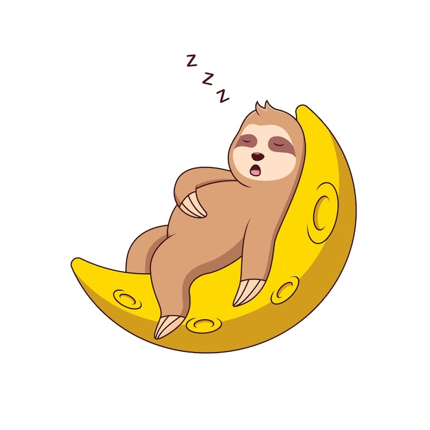 Cute cartoon sloth sleeping on the moon. Vector illustration. cute animal cartoon