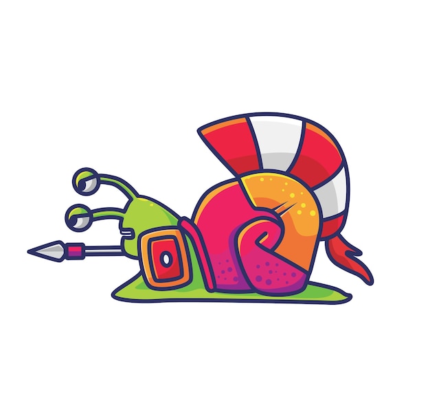 Cute cartoon snail spartan bring a shield helmet strong Animal Isolated Flat Style Sticker Web