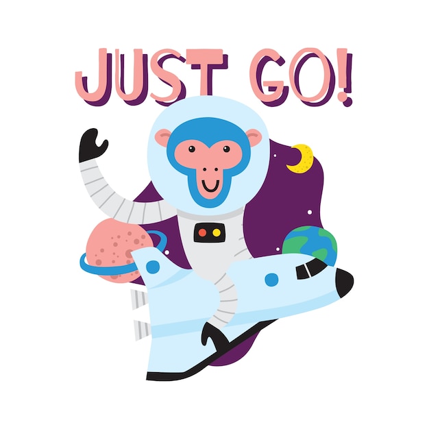 Cute cartoon space monkey for children t-shirt design