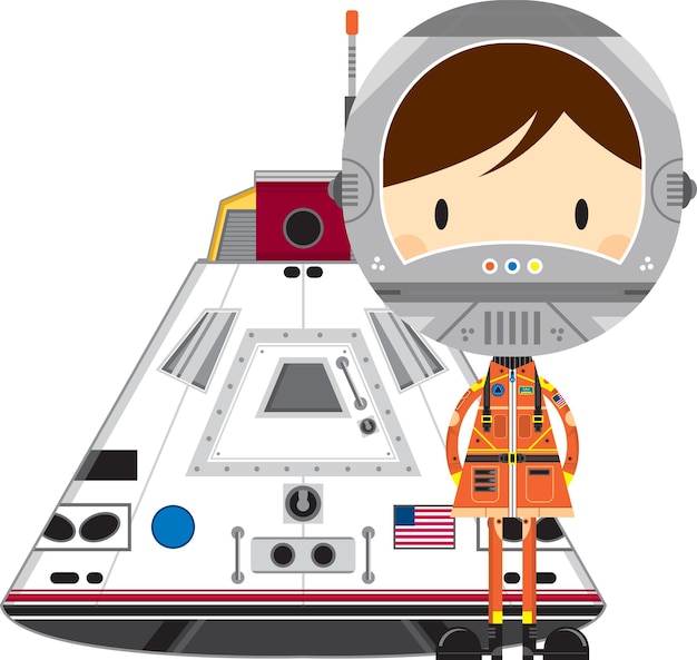 Cute Cartoon Spaceman with Astronauts Space Capsule